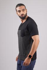 Men's Black/Grey striped round neck t-shirt