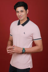 Men's Old Pink Lycra Pique Polo Tipping Collar T-shirt