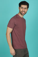 Men's Burgandy Melange Round Neck T-shirt with Logo