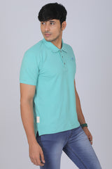 Men's Turquoise Core Lycra Pique Polo T-shirt