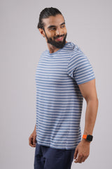 Men's Light Blue/White striped round neck t-shirt