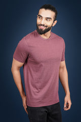 Men's Burgandy Melange round neck t-shirt