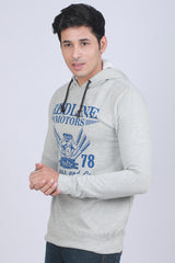 Men's Grey Melange Hooded Jacket