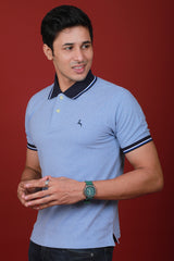 Men's  Blue Core Pique Polo T-shirt with Logo Embroidery