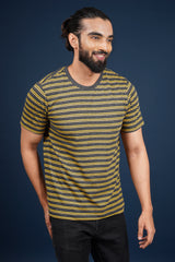 Men's Black/Yellow striped round neck t-shirt