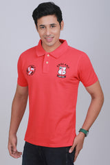 Men's Red Cut & Sew Pique Polo T-shirt