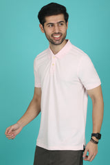 Men's Light Pink Enzyme Wash Pique Polo T-shirt