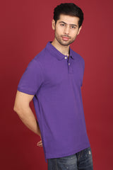 Men's Purple Enzyme Wash Pique Polo T-Shirt