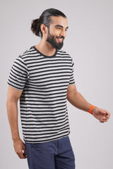 Men's Grey/Black striped round neck t-shirt