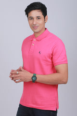 Men's Pink Core Pique Polo T-shirt with Logo Embroidery