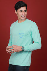 Men's Lt.Blue Single Jersey Printed Full Sleeve T-shirt With Pocket