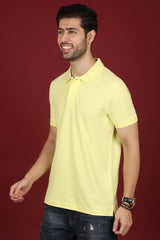 Men's Light Yellow Enzyme Wash Pique Polo T-shirt