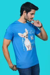Men's Blue Saphire Pima Cotton Single Jersey Round Neck T-shirt with Digital Print