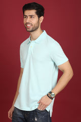 Men's Water Blue Enzyme Wash Pique Polo T-shirt