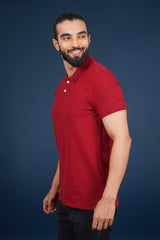 Men's Burgandy core lycra pique polo t-shirt