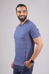 Men's blue/white striped round neck t-shirt