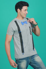 Men's Grey Printed Single Jersey Round Neck T-shirt