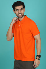 Men's Orange Enzyme Wash Pique Polo T-shirt