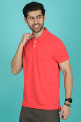 Men's Dark Pink Enzyme Wash Pique Polo T-shirt