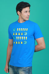 Men's Blue Printed Single Jersey Round Neck T-shirt