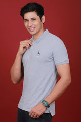 Men's Grey Lycra Pique Polo T-shirt