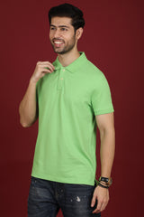 Men's Light Green Enzyme Wash Pique Polo T-shirt