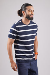 Men's Navy/White striped round neck t-shirt