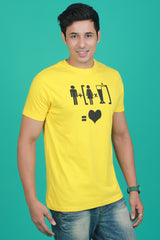 Men's Yellow Printed Single Jersey Round Neck T-shirt