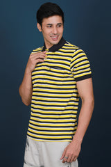 Men's White/Yellow/Black Striped Pique Polo T-shirt