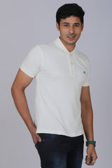 Men's White Core Lycra Pique Polo T-shirt