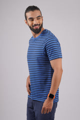 Men's Blue/Black Striped round neck t-shirt