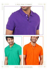 Pack of 3 Solid Polos (Purple, Green, Orange)T- shirt