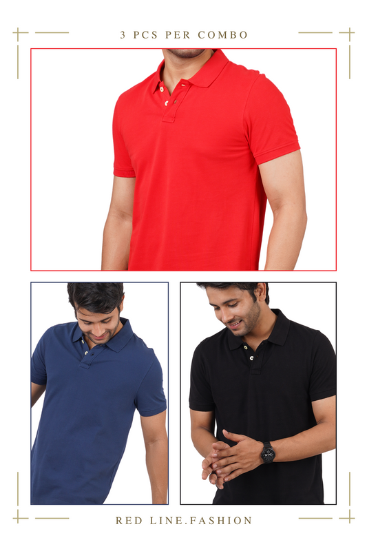 Pack of 3 Solid Polos( Navy, Jet Black, Red )T-shirt