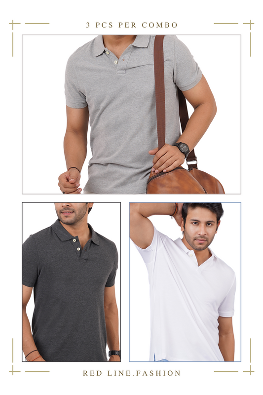 Pack of 3 Solid Polos( Grey Melange, Anthra Melange, Brilliant White )T-shirt