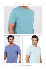 Pack of 3 Solid (Reef Water, Infinity, Aqua) Crew Neck T-Shirts