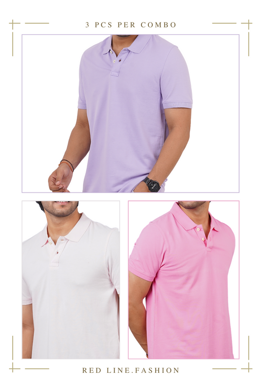 Pack of 3 Solid Polos(Lavender, Pink, Lt. Pink)T-shirt