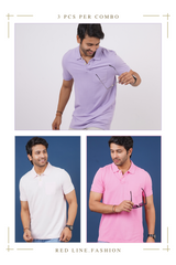 Pack of 3 Solid Polo(Lavender, Pink, Lt. Pink) T-shirts with pocket