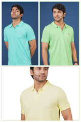 Pack of 3 Core Polo T-Shirts (Mint, LT Green & LT Yellow) With Embroidered Logo