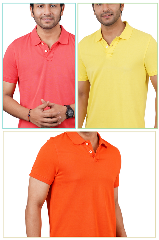 Pack of 3 Solid Polos(Dark Pink, Yellow, Dark Orange )T-shirt