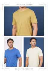 Pack of 3 Solid (Willow, Royal Blue, Light Blue) Crew Neck T Shirts