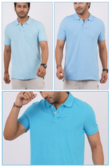 Pack of 3 Solid Polos (MD. Blue, Sky Blue, Lt. Blue )T-shirt