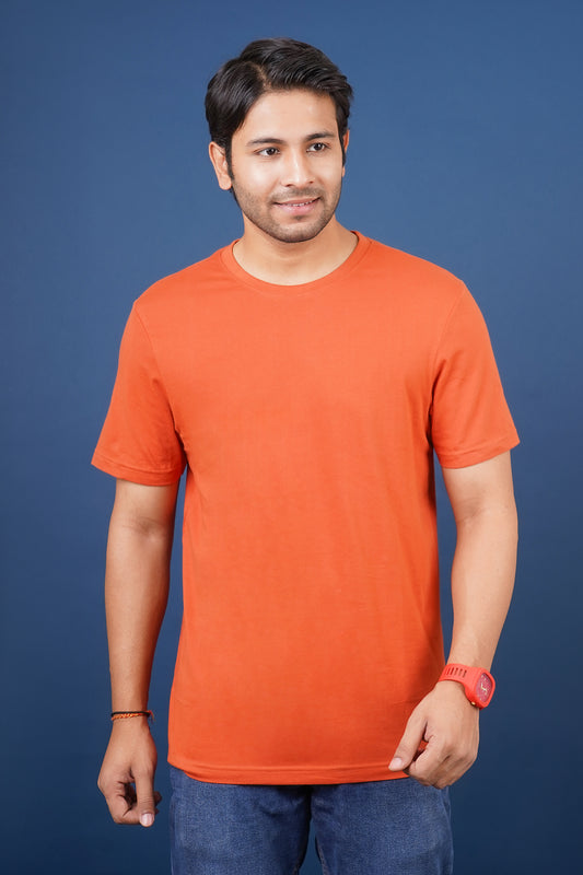 Men's Orange Rust Single Jersey  Round Neck T-shirt