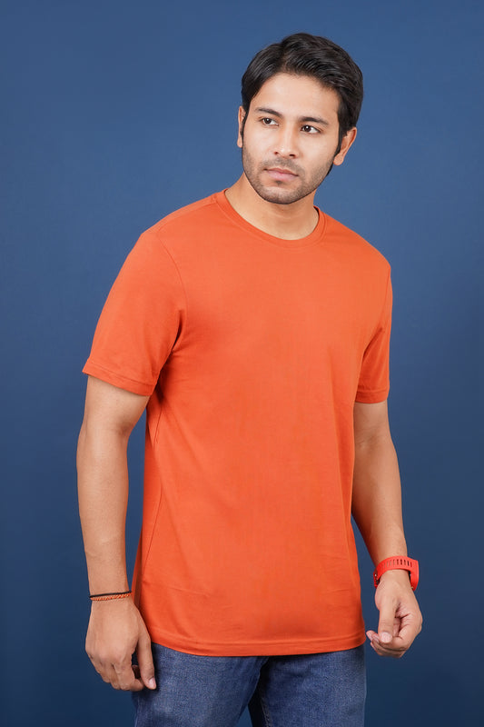 Men's Orange Rust Single Jersey  Round Neck T-shirt