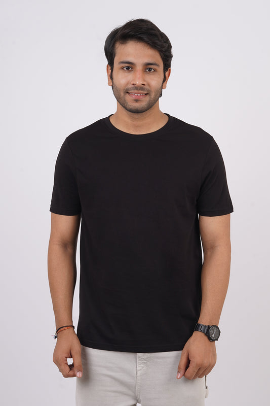 Men's Black Pima Cotton Single Jersey Round Neck T-shirt