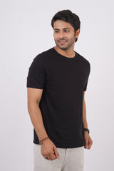 Men's Black Pima Cotton Single Jersey Round Neck T-shirt