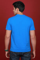 Men's Blue Printed Single Jersey Round Neck T-shirt