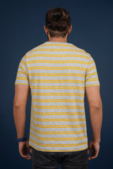 Men's Grey Mel/Yellow striped round neck t-shirt