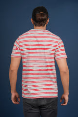 Men's Grey Mel/Red striped round neck t-shirt