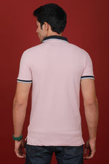 Men's Old Pink Lycra Pique Polo Tipping Collar T-shirt