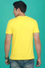 Men's Yellow Printed Single Jersey Round Neck T-shirt